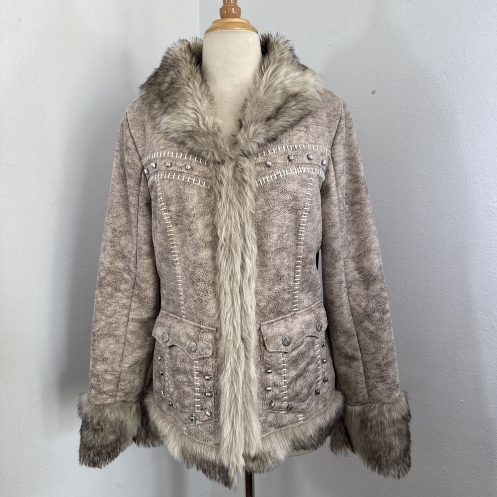 Panhandle Powder River‎ Afghan Coat Women M Fur Trim Penny Lane Y2K